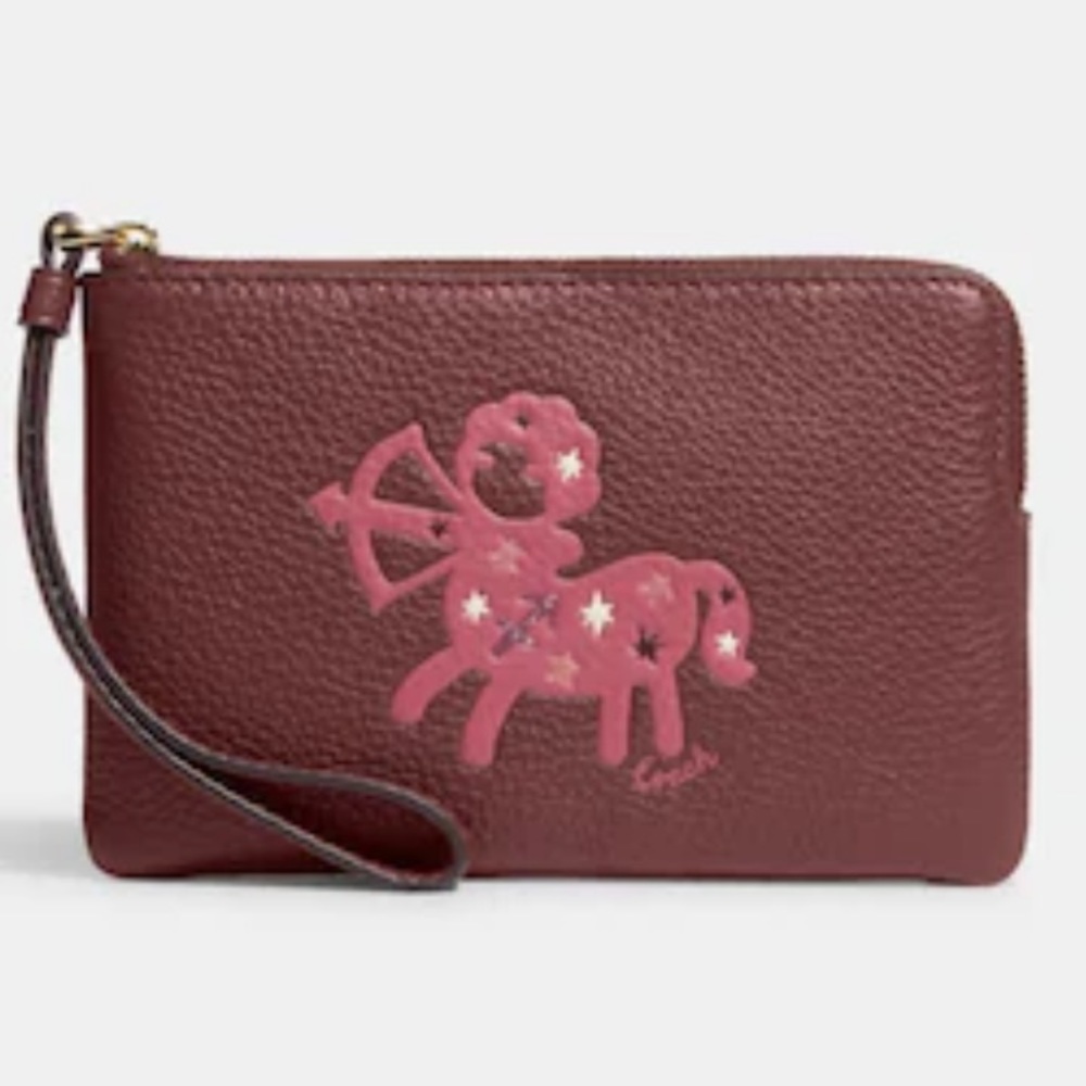 Nwt Coach Zodiac Sign Wristlet (Sagittarius - Wine Color)